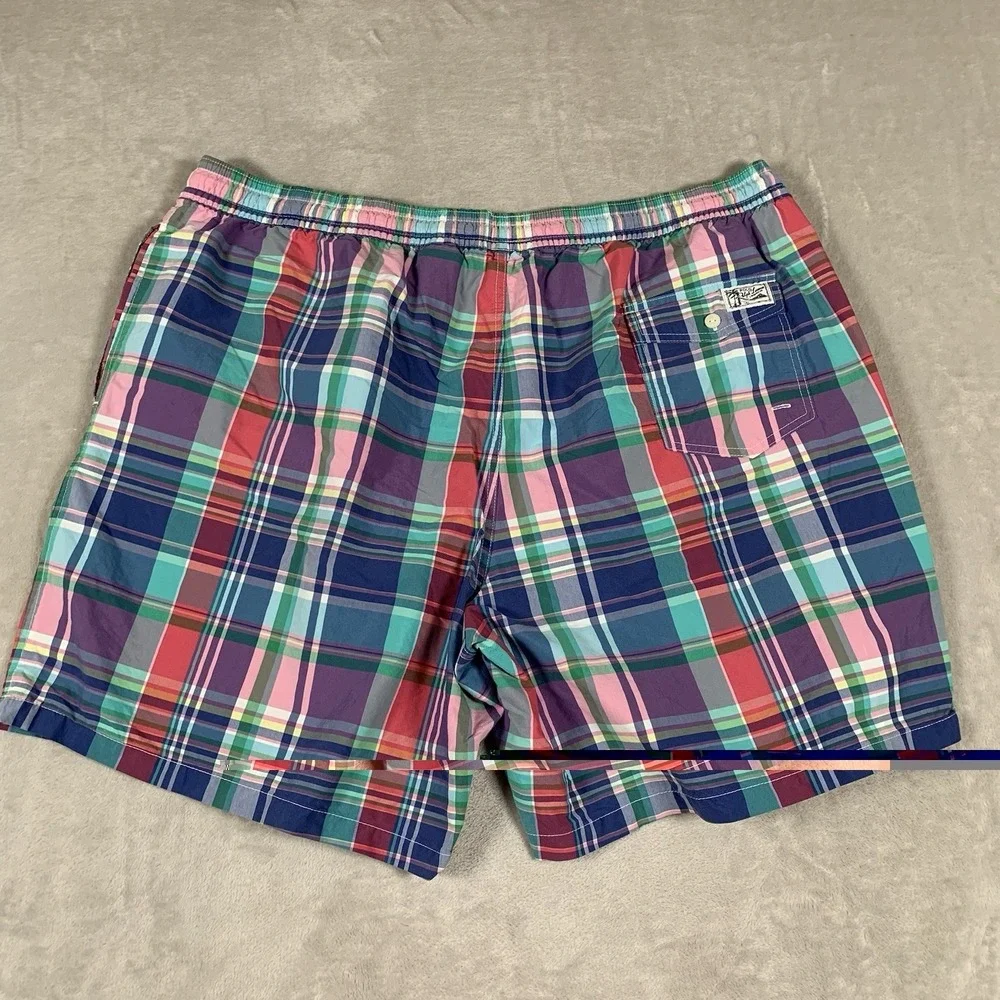 Polo Ralph Lauren Swimsuit Mens 2XLT Multicolor Plaid Pockets Lined Beach Surf